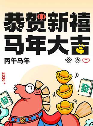 2026恭贺新禧马年大吉节日海报