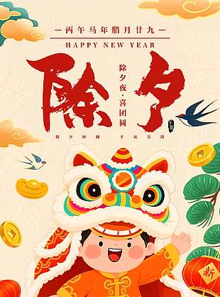 除夕团圆幸福美满传统节日海报