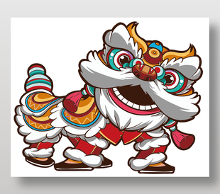 中国风舞狮吉祥物卡通插画设计