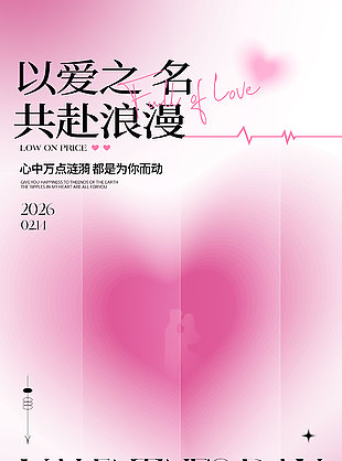 心动相遇晕染风爱心元素情人节海报