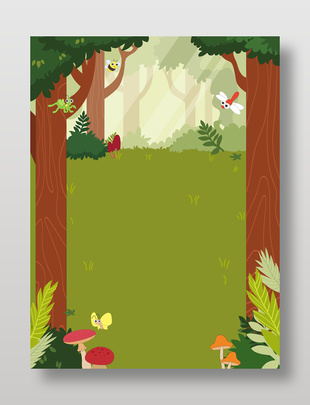 春天森林探险昆虫可爱卡通边框