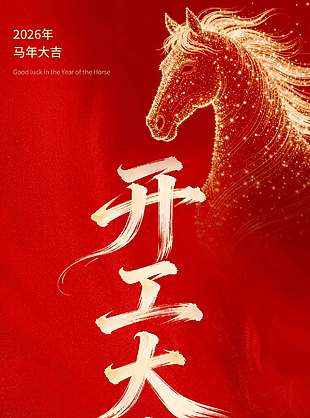 马年开门赢鸿运新年节日海报