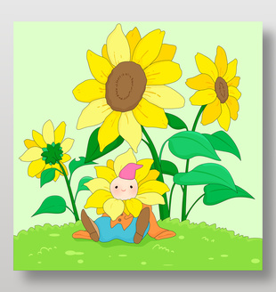春天向日葵小精灵生机勃勃卡通儿童插画