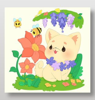 春天紫藤花开小精灵卡通儿童插画