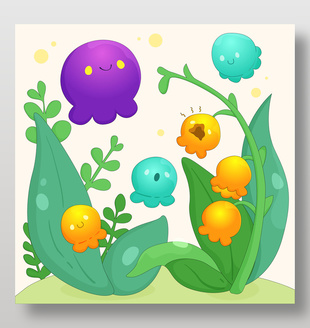 春天花园绿植小精灵可爱卡通插画