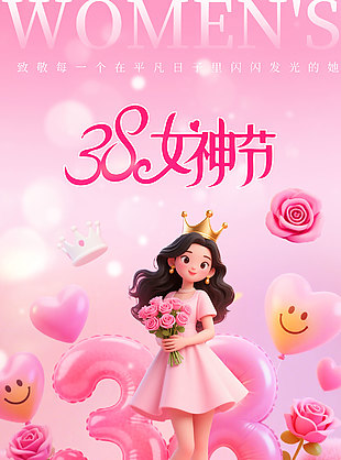 花开有期38女神节粉色唯美海报设计