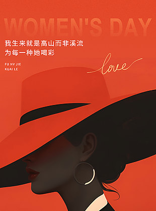 为她喝彩38妇女节红色唯美海报