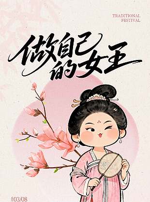妇女节做自己的女王卡通节日海报