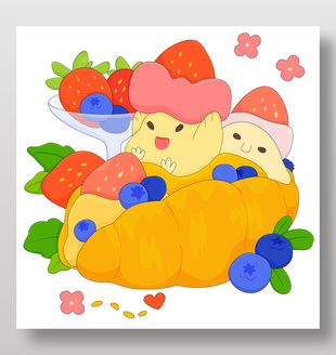 可爱蓝莓牛角包面包店卡通插画