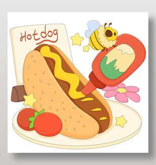 可爱小蜜蜂热狗蜂蜜酱美食卡通插画