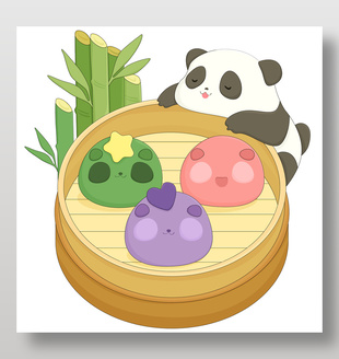 可爱熊猫吃青团美食卡通插画
