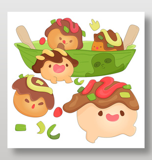 可爱章鱼小丸子美食卡通插画