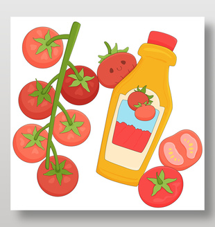 可爱红色番茄酱快餐美食卡通插画