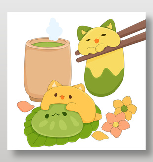 可爱猫咪青团美食卡通插画