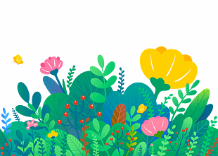 绿色小清新春天花草插画设计