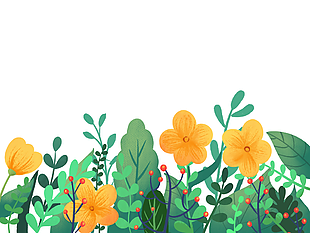 黄色花朵春天草丛可爱卡通插画