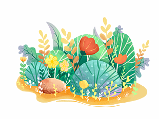 春色满园花朵盛开草丛卡通插画设计