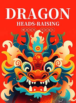 中国风龙抬头红色传统节日海报