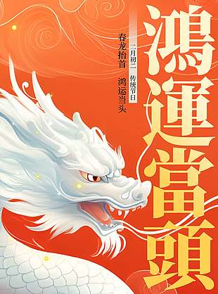 马年大吉二月二龙抬头传统节日海报