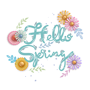 蓝色主题你好春天花卉装饰插画设计