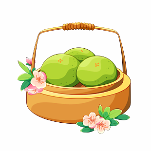 清明节国潮手绘青团美食插画设计