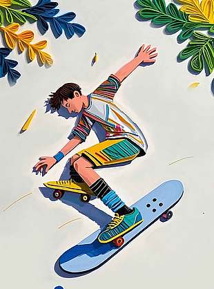 五四精神薪火相传简约滑板男孩海报设计