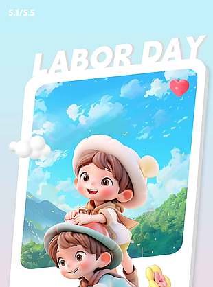 五一出发踏青去卡通风节日海报