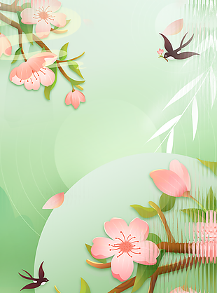 中国风绿色桃花春天背景设计