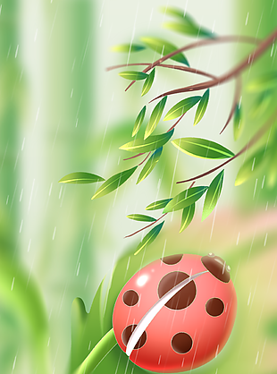 绿色小清新瓢虫春天背景设计