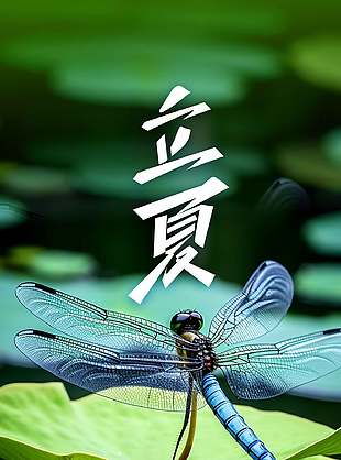 立夏节气蜻蜓立荷尖夏日背景海报设计