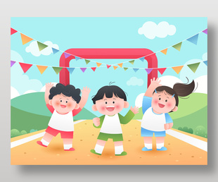 运动会儿童赛前热身运动场景插画