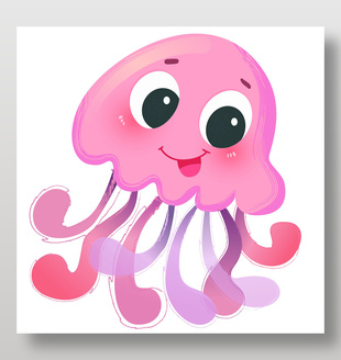 粉色水母长触须海洋动物插画设计