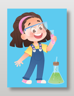 化学课女孩做科学实验儿童教育插画