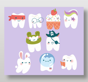 萌趣可爱牙齿创意卡通插画设计