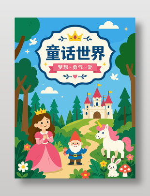 卡通风童话世界儿童插画海报设计