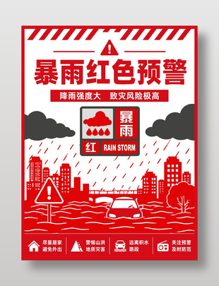 暴雨红色预警海报设计