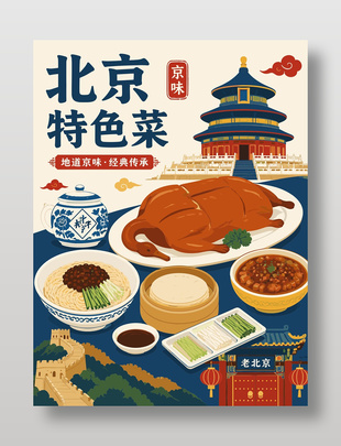 北京特色菜美食插画海报设计
