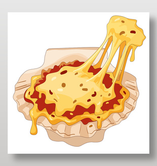芝士扇贝料理烹饪美食插画