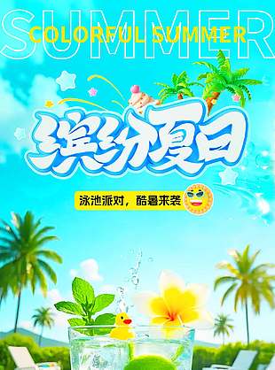 缤纷夏日泳池派对活动宣传海报设计