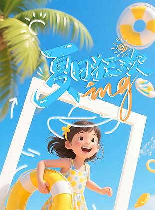 夏日狂欢会员消费活动插画风海报