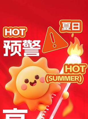 夏日高温预警红色创意海报设计