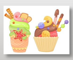 美味冰淇淋创意美食插画