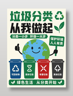 垃圾分类从我做起卡通公益海报