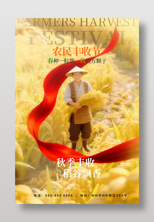农民丰收节稻田插画海报设计