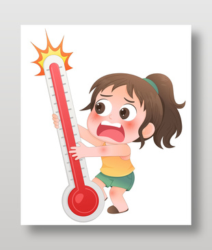 夏天高温预警温度计爆表防中暑儿童插画