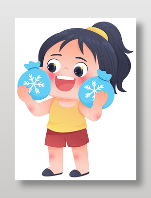 夏天冰袋消暑降温高温防中暑儿童插画