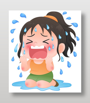 夏天大汗淋漓脱水高温防中暑儿童插画