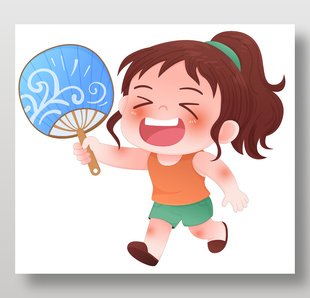 扇扇子清凉消暑夏天高温防中暑儿童插画
