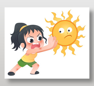 夏天高温大太阳炎热防中暑儿童插画
