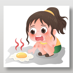 炎热夏天马路上煎蛋高温儿童插画